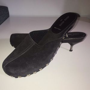 Miu Miu Black Suede Shearling Clogs 1996